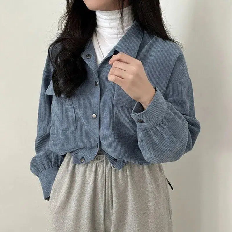 Stylish Work Outfits, Outfit Summer Ideas Puff Sleeved Corduroy Crop Shirt Stylish Work Outfits, Outfit Summer Ideas Puff Sleeved Corduroy Crop Shirt
