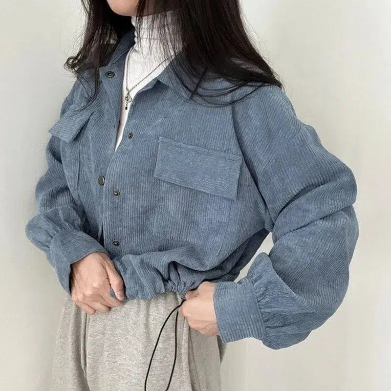 Stylish Work Outfits, Outfit Summer Ideas Puff Sleeved Corduroy Crop Shirt Stylish Work Outfits, Outfit Summer Ideas Puff Sleeved Corduroy Crop Shirt