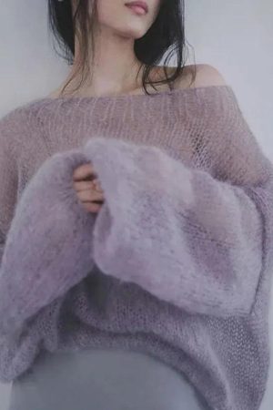 Stylish Work Outfits, Outfit Summer Ideas Puff Sleeved Mesh Knit Sweater