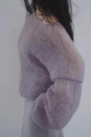 Stylish Work Outfits, Outfit Summer Ideas Puff Sleeved Mesh Knit Sweater