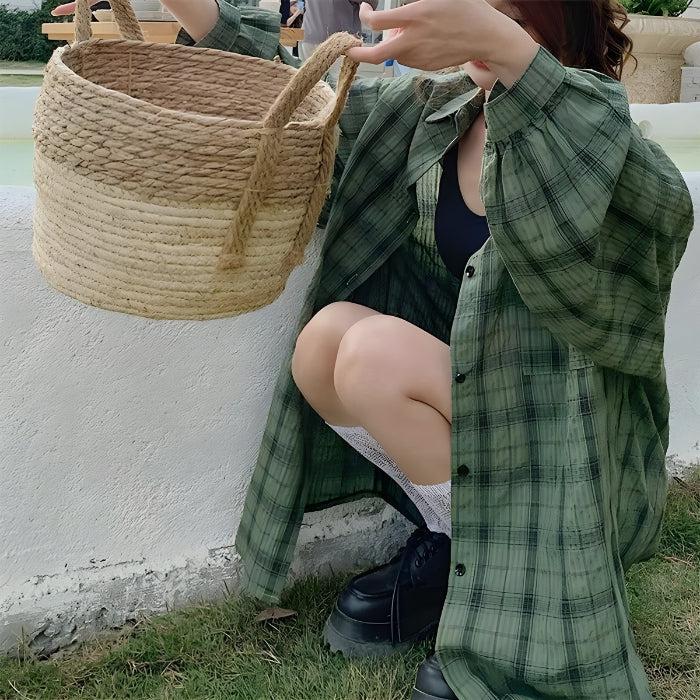 Stylish Work Outfits, Outfit Summer Ideas Puff Sleeved Plaid Shirt Stylish Work Outfits, Outfit Summer Ideas Puff Sleeved Plaid Shirt