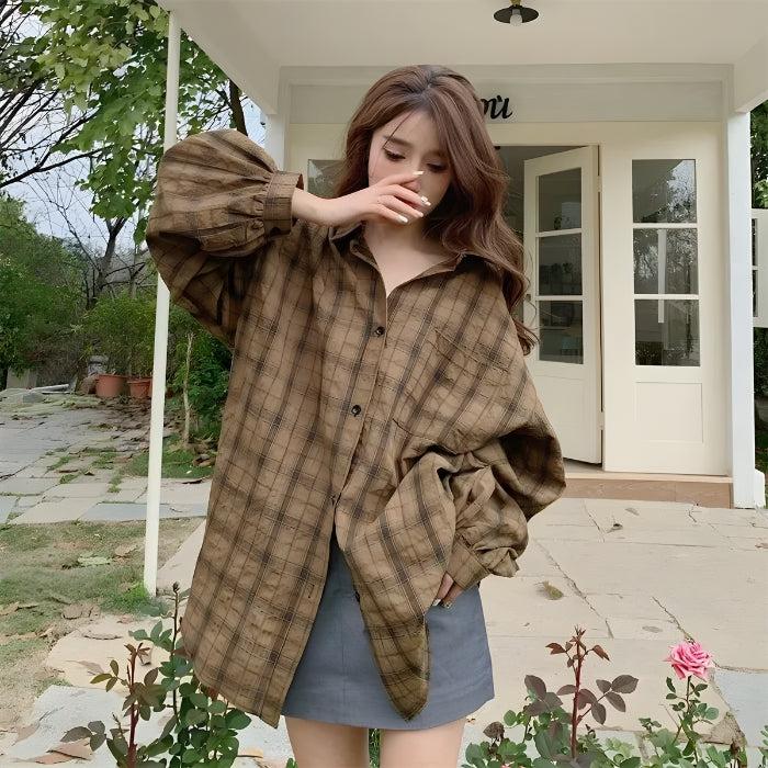 Stylish Work Outfits, Outfit Summer Ideas Puff Sleeved Plaid Shirt Stylish Work Outfits, Outfit Summer Ideas Puff Sleeved Plaid Shirt