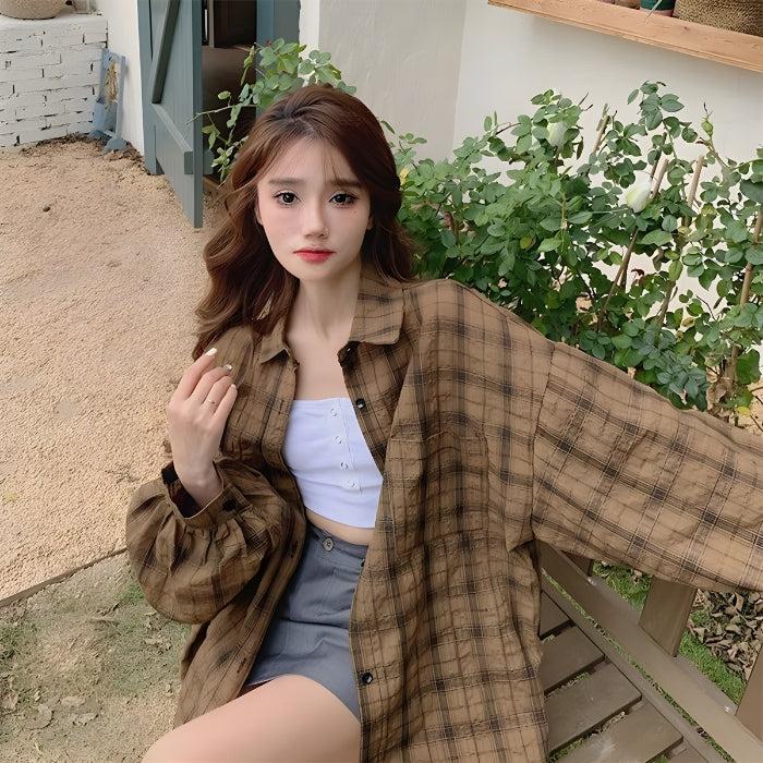 Stylish Work Outfits, Outfit Summer Ideas Puff Sleeved Plaid Shirt Stylish Work Outfits, Outfit Summer Ideas Puff Sleeved Plaid Shirt