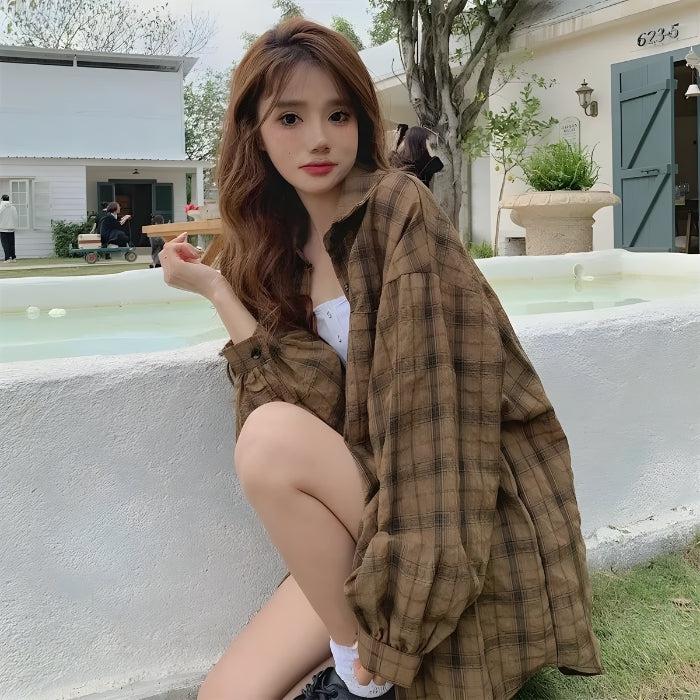 Stylish Work Outfits, Outfit Summer Ideas Puff Sleeved Plaid Shirt Stylish Work Outfits, Outfit Summer Ideas Puff Sleeved Plaid Shirt