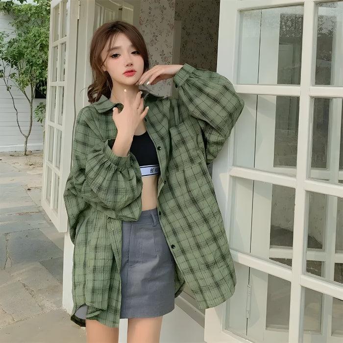 Stylish Work Outfits, Outfit Summer Ideas Puff Sleeved Plaid Shirt Stylish Work Outfits, Outfit Summer Ideas Puff Sleeved Plaid Shirt