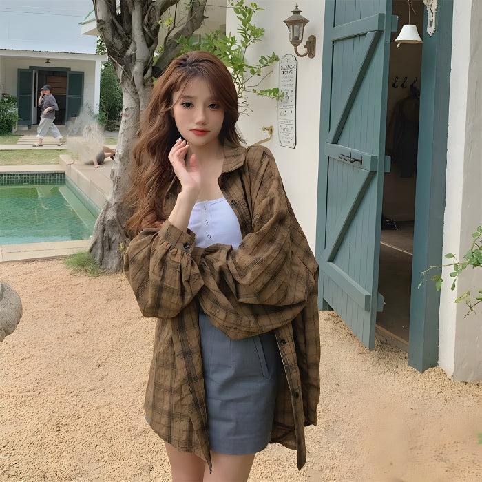Stylish Work Outfits, Outfit Summer Ideas Puff Sleeved Plaid Shirt Stylish Work Outfits, Outfit Summer Ideas Puff Sleeved Plaid Shirt