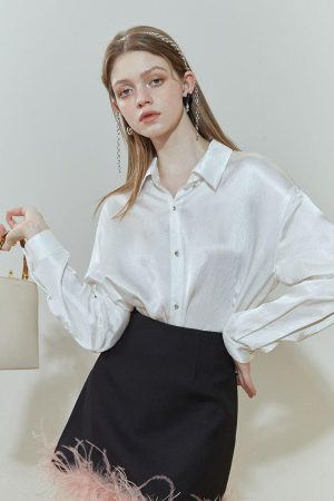 Stylish Work Outfits, Outfit Summer Ideas Pure Design Satin Shirt