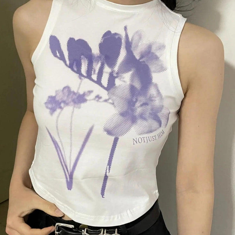 Stylish Work Outfits, Outfit Summer Ideas Purple Flowers Tank Top