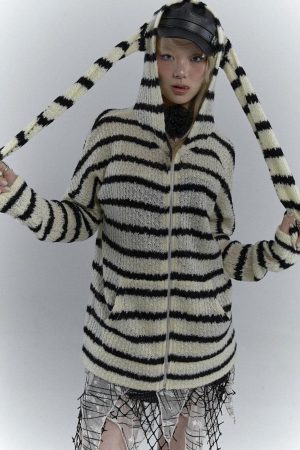 Stylish Work Outfits, Outfit Summer Ideas Rabbit Ears Hooded Cardigan Jacket