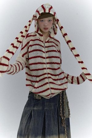 Stylish Work Outfits, Outfit Summer Ideas Rabbit Ears Hooded Cardigan Jacket