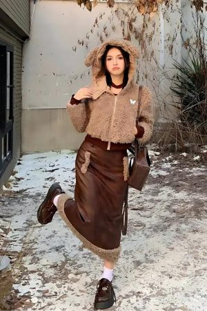 Stylish Work Outfits, Outfit Summer Ideas Rabbit Hood Teddy Two Piece Set