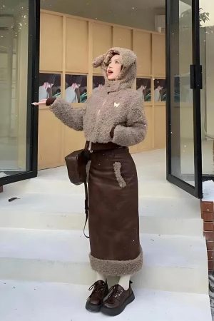 Stylish Work Outfits, Outfit Summer Ideas Rabbit Hood Teddy Two Piece Set