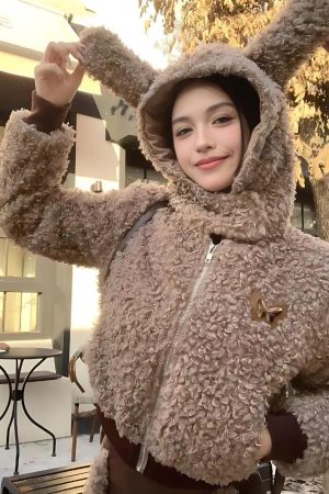 Stylish Work Outfits, Outfit Summer Ideas Rabbit Hood Teddy Two Piece Set