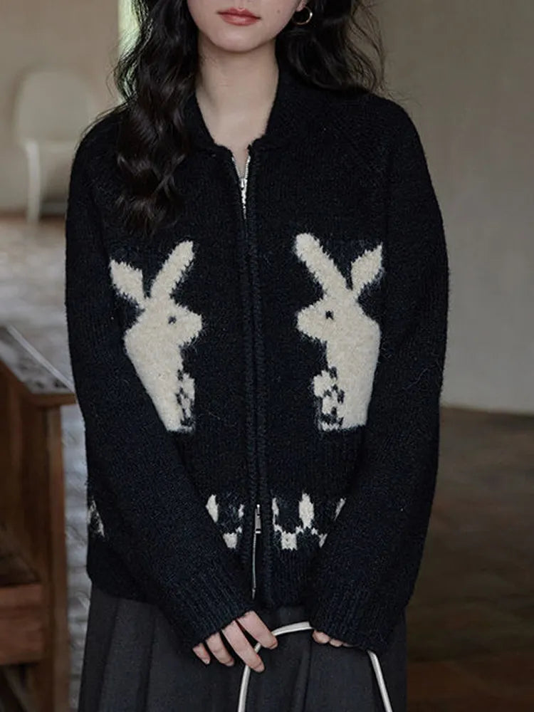 Stylish Work Outfits, Outfit Summer Ideas Rabbit Knitted Zip Cardigan