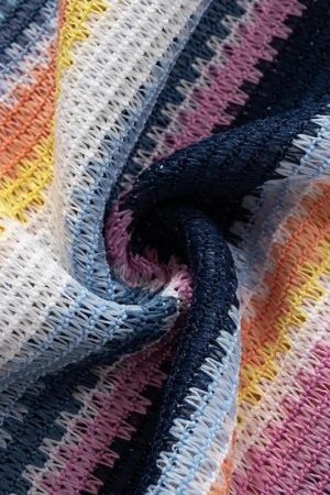 Stylish Work Outfits, Outfit Summer Ideas Rainbow Off Shoulder Knitted Mini Dress