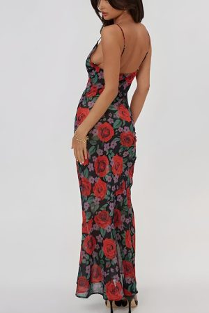 Stylish Work Outfits, Outfit Summer Ideas Red Rose Maxi Dress