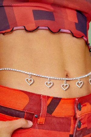 Stylish Work Outfits, Outfit Summer Ideas Rhinestone Belly Chain with Heart Pendant