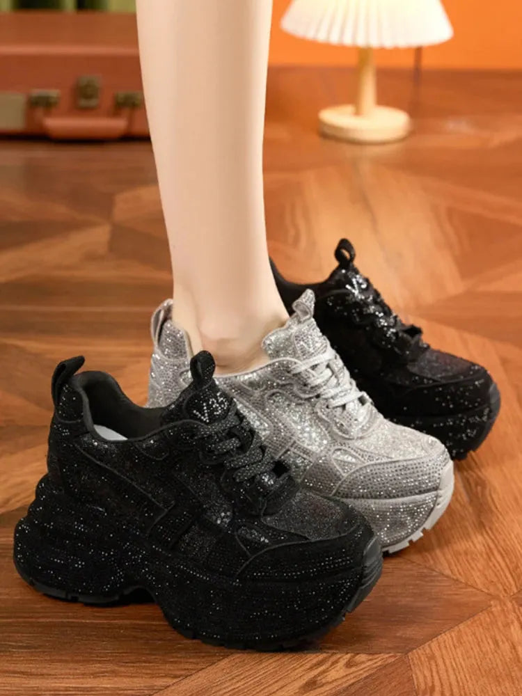 Stylish Work Outfits, Outfit Summer Ideas Rhinestone Platform Sneakers