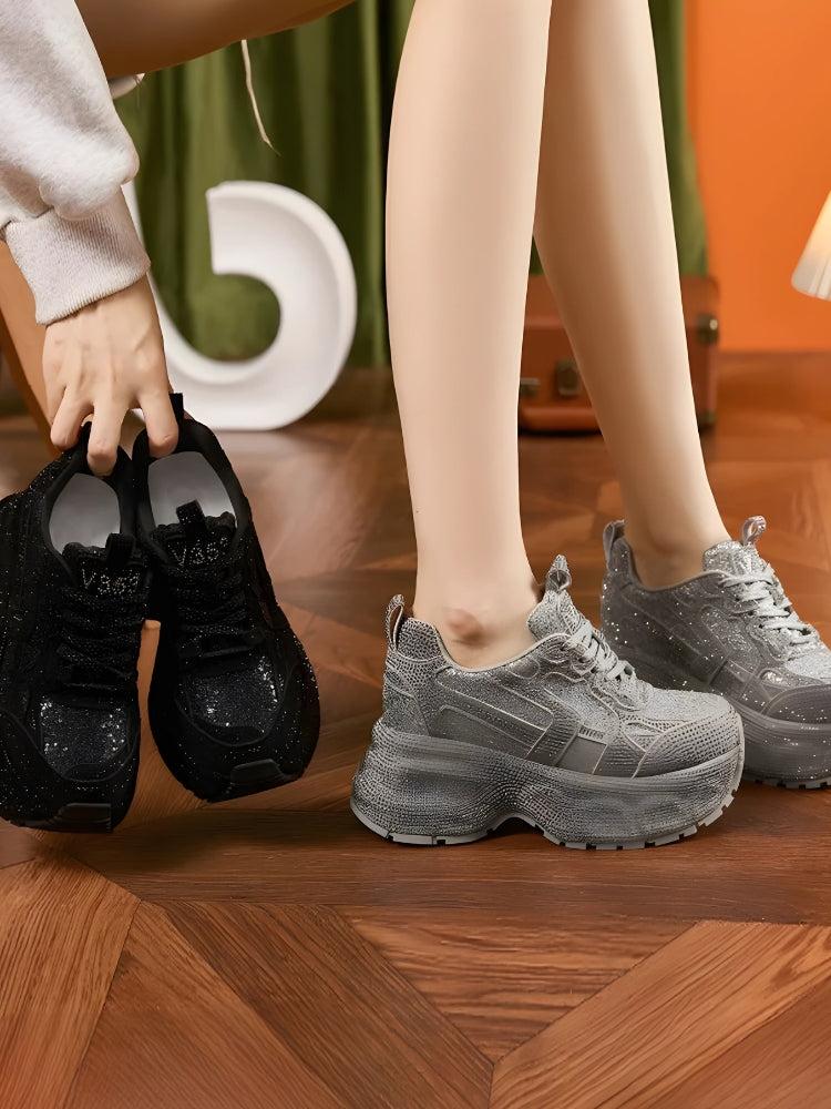 Stylish Work Outfits, Outfit Summer Ideas Rhinestone Platform Sneakers