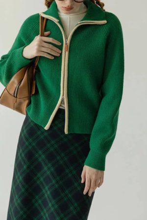 Stylish Work Outfits, Outfit Summer Ideas Ribbed Double Zip-Up Cardigan