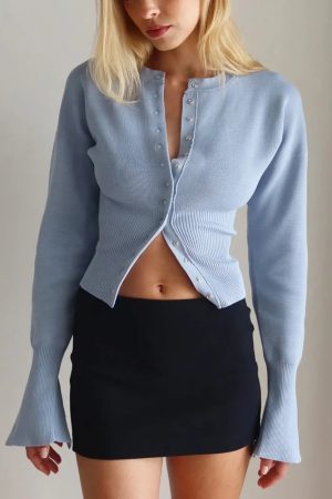 Stylish Work Outfits, Outfit Summer Ideas Ribbed Slim Fit Cardigan