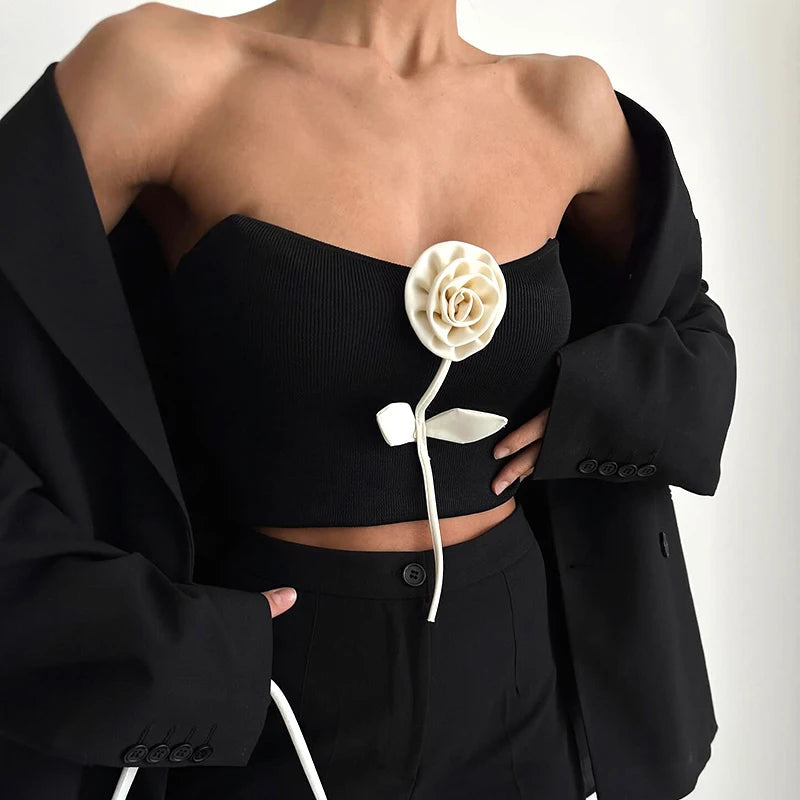 Stylish Work Outfits, Outfit Summer Ideas Rose Detail Strapless Top