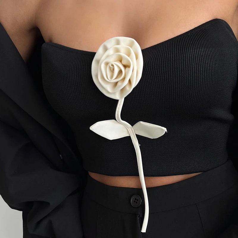 Stylish Work Outfits, Outfit Summer Ideas Rose Detail Strapless Top Stylish Work Outfits, Outfit Summer Ideas Rose Detail Strapless Top