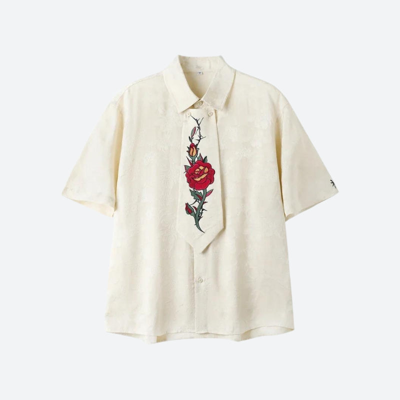 Stylish Work Outfits, Outfit Summer Ideas Rose Embroidery Tie Shirt