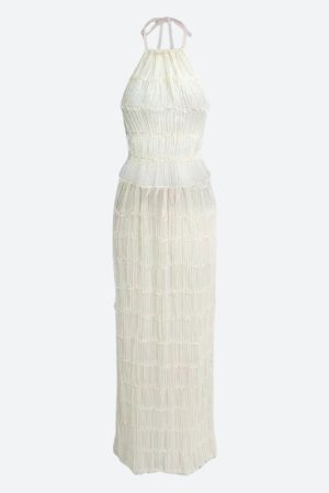 Stylish Work Outfits, Outfit Summer Ideas Ruched Backless Top & Maxi Skirt Two Piece Set