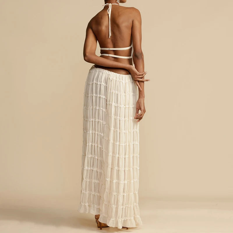 Stylish Work Outfits, Outfit Summer Ideas Ruched Backless Top & Maxi Skirt Two Piece Set Stylish Work Outfits, Outfit Summer Ideas Ruched Backless Top & Maxi Skirt Two Piece Set