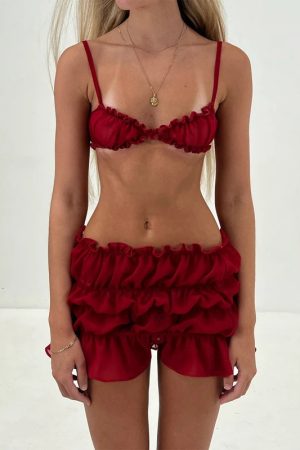 Stylish Work Outfits, Outfit Summer Ideas Ruched Bra & Mini Skirt Two Piece Set