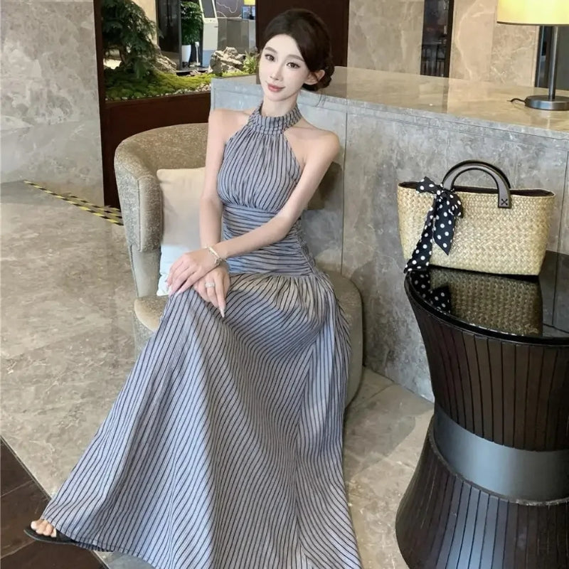 Stylish Work Outfits, Outfit Summer Ideas Ruched Halter Midi Dress