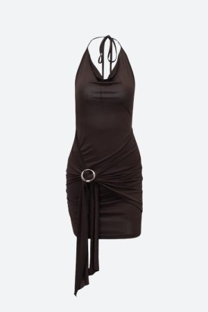 Stylish Work Outfits, Outfit Summer Ideas Ruched Halter Neck Mini Dress