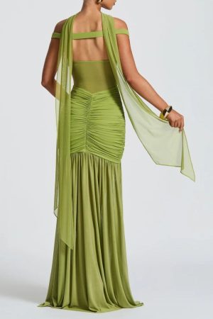 Stylish Work Outfits, Outfit Summer Ideas Ruched Mesh Maxi Dress