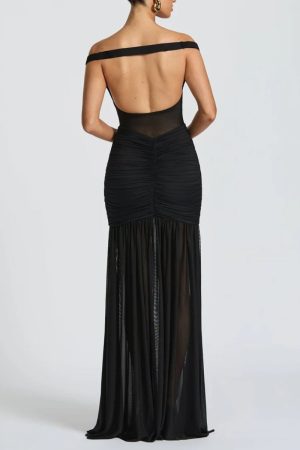 Stylish Work Outfits, Outfit Summer Ideas Ruched Mesh Maxi Dress