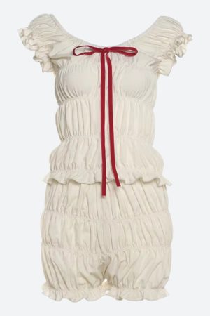 Stylish Work Outfits, Outfit Summer Ideas Ruched Off Shoulder Top & Shorts Two Piece Set