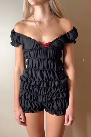 Stylish Work Outfits, Outfit Summer Ideas Ruched Off Shoulder Top & Shorts Two Piece Set