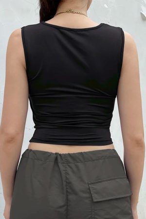 Stylish Work Outfits, Outfit Summer Ideas Ruched Square Neck Tank Top