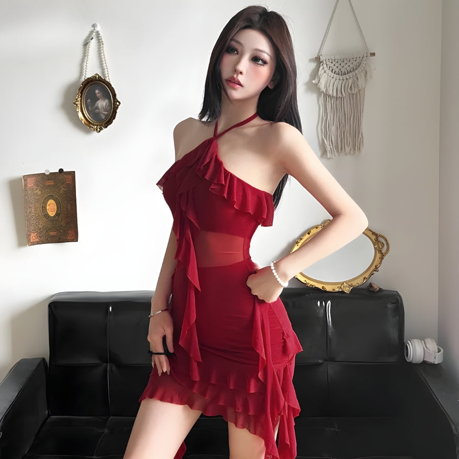 Stylish Work Outfits, Outfit Summer Ideas Ruffled Halter Neck Mini Dress Stylish Work Outfits, Outfit Summer Ideas Ruffled Halter Neck Mini Dress