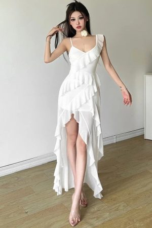 Stylish Work Outfits, Outfit Summer Ideas Ruffled Mullet Mini Dress