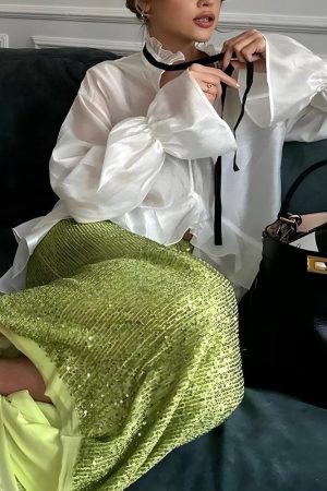 Stylish Work Outfits, Outfit Summer Ideas Ruffled Sheer Blouse