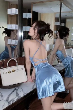 Stylish Work Outfits, Outfit Summer Ideas Satin Backless Mini Dress