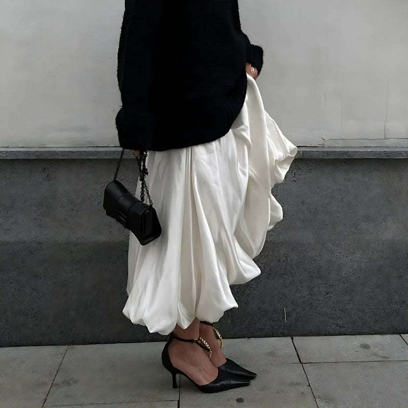 Stylish Work Outfits, Outfit Summer Ideas Satin Bubble Midi Skirt