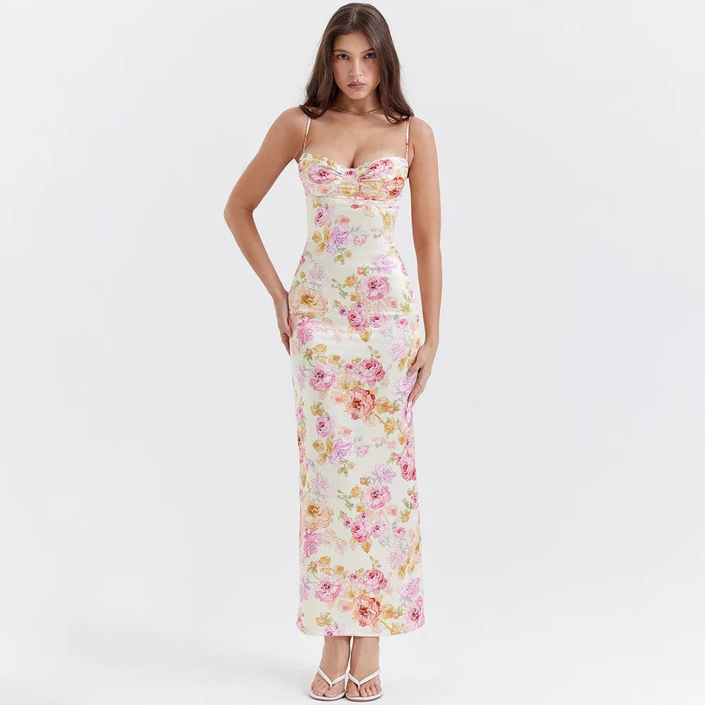 Stylish Work Outfits, Outfit Summer Ideas Satin Floral Pencil Maxi Dress