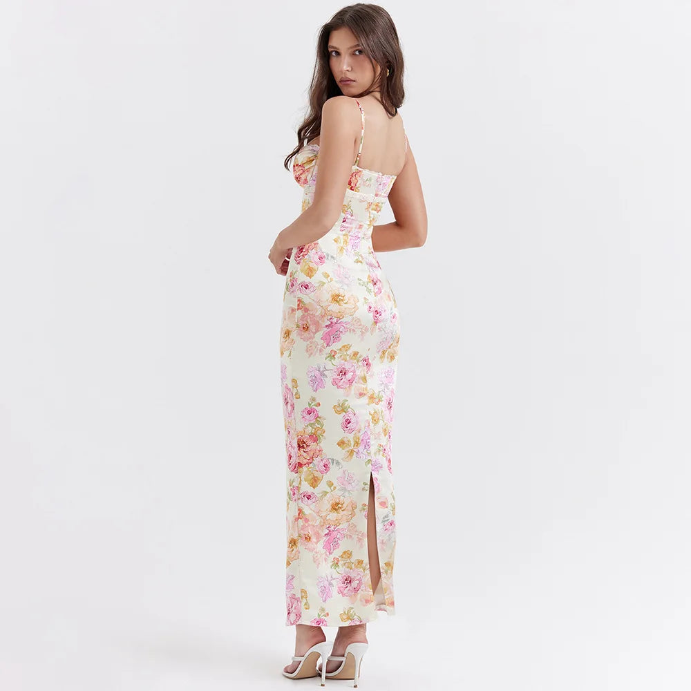 Stylish Work Outfits, Outfit Summer Ideas Satin Floral Pencil Maxi Dress