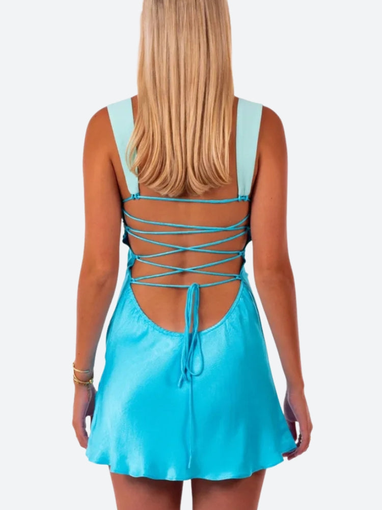 Stylish Work Outfits, Outfit Summer Ideas Satin Lace Up Backless Mini Dress Stylish Work Outfits, Outfit Summer Ideas Satin Lace Up Backless Mini Dress