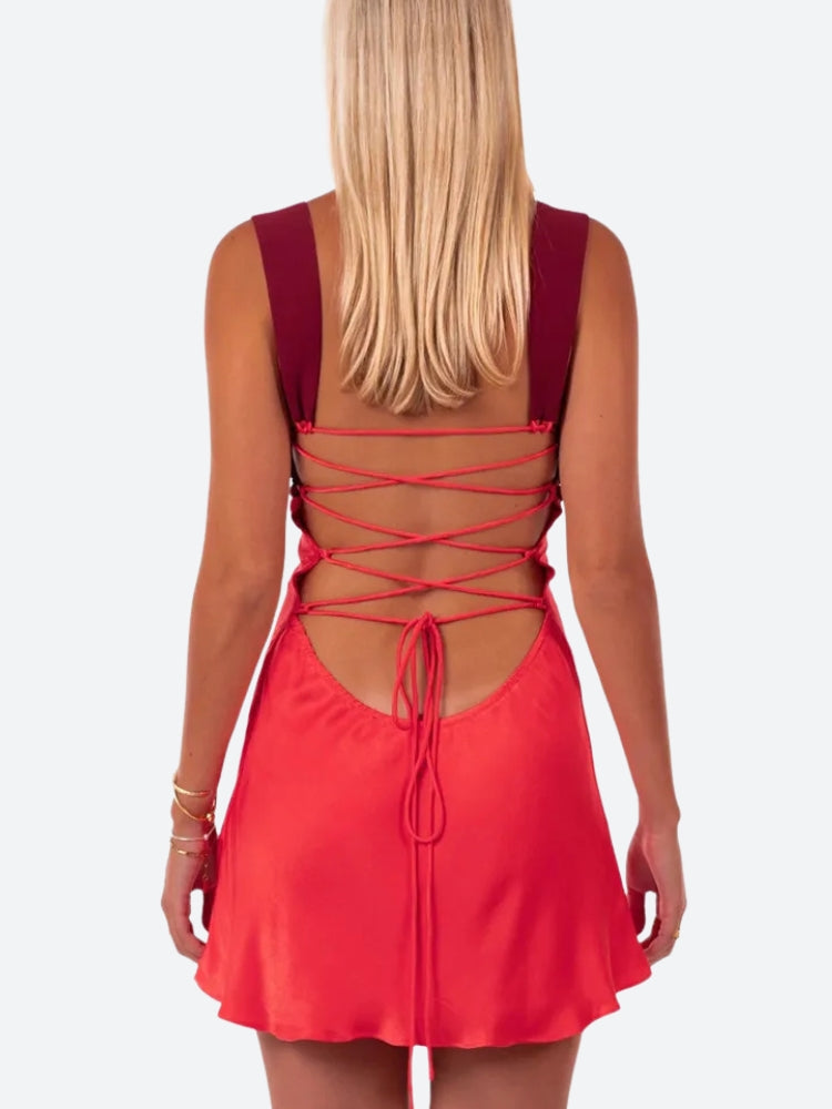 Stylish Work Outfits, Outfit Summer Ideas Satin Lace Up Backless Mini Dress Stylish Work Outfits, Outfit Summer Ideas Satin Lace Up Backless Mini Dress