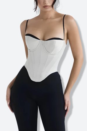 Stylish Work Outfits, Outfit Summer Ideas Satin Zip-Up Layered Corset Top