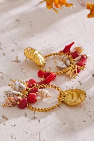 Stylish Work Outfits, Outfit Summer Ideas Seashell Beaded Hoop Earrings