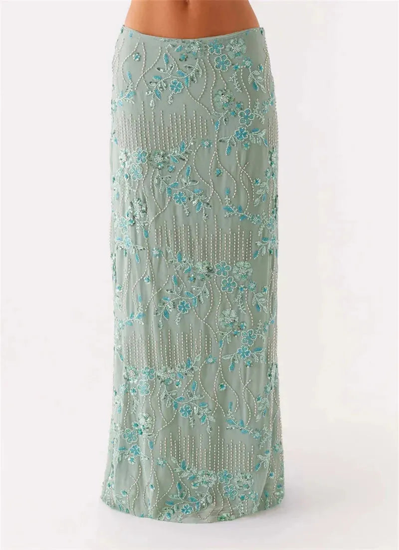Stylish Work Outfits, Outfit Summer Ideas Sequin Embellished Maxi Skirt Stylish Work Outfits, Outfit Summer Ideas Sequin Embellished Maxi Skirt